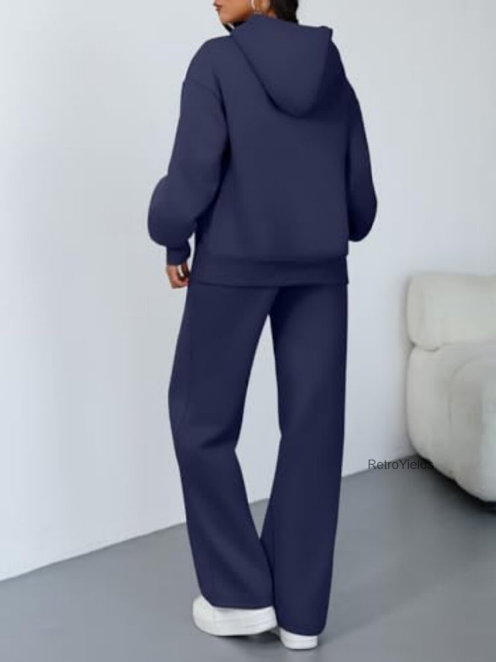 2 Piece Lounge Set - Oversized Hoodie & Wide Leg Pants Matching Active Sweatsuit - Picture 4 of 7